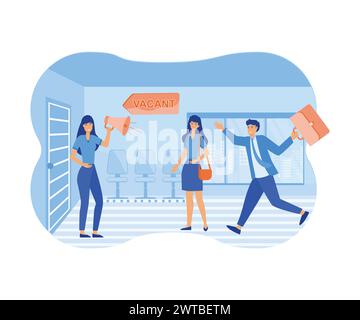 Recruiting und Human Resources Konzept. Die Personalabteilung lädt Kandidaten für eine neue offene Stelle ein. Menschen, die nach Arbeit suchen und auf der Suche nach Möglichkeiten sind. f Stock Vektor