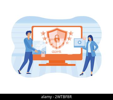 Allgemeine Datenschutzbestimmungen Zum Schutz Personenbezogener Daten. Dsgvo Und Konzept Der Datenschutzpolitik. Persönlichkeitsüberprüfung, Sicherer Kontozugriff. Flach V Stock Vektor