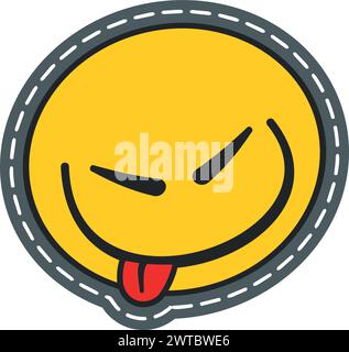 Lächeln aus der Zunge. Lustiger farbenfroher Emoji-Patch Stock Vektor