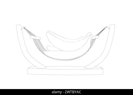 Vektor isolierte Bananenbündel farblose schwarze und weiße Konturlinie einfache Zeichnung. Bananen stehen auf einem Stand. Seitenansicht. Stock Vektor