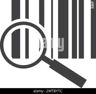 Strichcode mit Lupe. Schwarzes Symbol für Produktsuche Stock Vektor