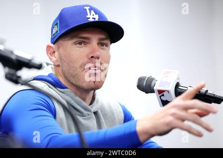 Gocheok Sky Dome, Seoul, Südkorea. März 2024. Freddie Freeman (Dodgers), 16. MÄRZ 2024: Baseball: MLB World Tour Seoul Series, Los Angeles Dodgers Press Conference im Gocheok Sky Dome, Seoul, Südkorea. Quelle: Naoki Nishimura/AFLO SPORT/Alamy Live News Stockfoto