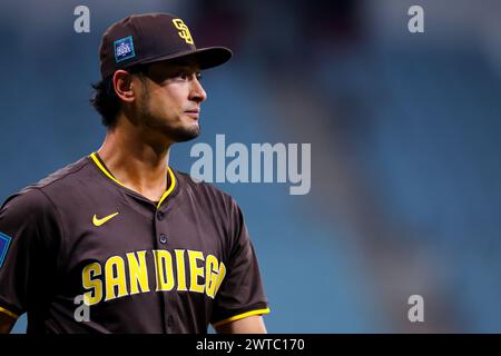 Gocheok Sky Dome, Seoul, Südkorea. März 2024. Yu Darvish (Padres), 16. MÄRZ 2024 - Baseball: MLB World Tour Seoul Series, San Diego Padres Workout im Gocheok Sky Dome, Seoul, Südkorea. Quelle: Naoki Nishimura/AFLO SPORT/Alamy Live News Stockfoto