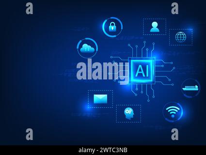 Microchip-Technologie, die über ein künstliches Intelligenzsystem verfügt, um die Arbeit des Systems zu erlernen und zu verarbeiten, um für Benutzer von KI-Chips geeignet zu sein Stock Vektor