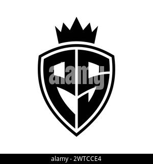 Auffälliges PS Letter Monogramm mit Schild- und Kronenumrissform mit schwarz-weißer Farbvorlage Stockfoto
