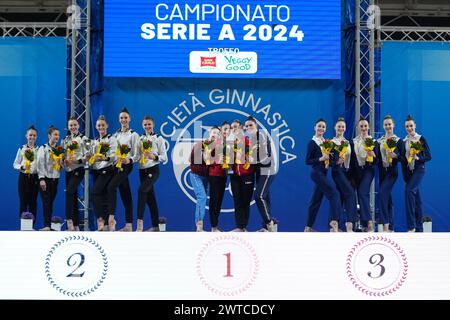 Ancona, Italien. März 2024. PODIUM A1 beim Rhythmischen Gymnastik - Serie A1/A2, Gymnastik in Ancona, Italien, 17. März 2024 Credit: Independent Photo Agency/Alamy Live News Stockfoto