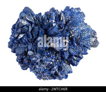 Exemplar eines natürlichen Rohazuritmineralausschnitts auf weißem Hintergrund Stockfoto