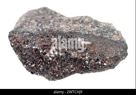 Exemplar des natürlichen Rohphlogopitmineralausschnitts auf weißem Hintergrund Stockfoto