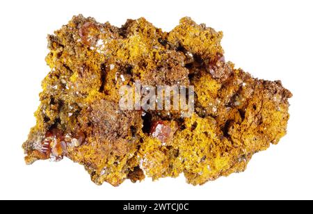 Exemplar des natürlichen Rohwulfenitmineralausschnitts auf weißem Hintergrund Stockfoto