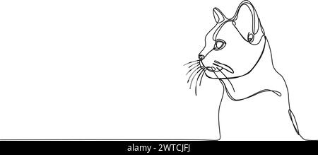 Durchgehende einzeilige Zeichnung einer Katze, Strichgrafik-Vektor-Illustration Stock Vektor