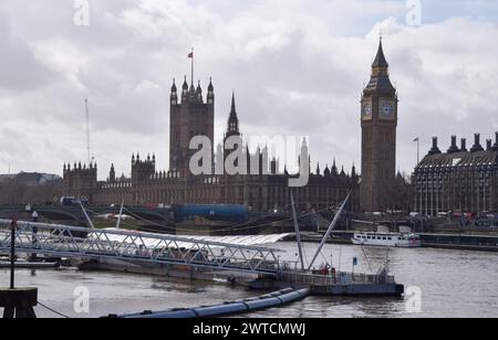 London, Großbritannien. März 2024. Houses of Parliament, Themse und Westminster Bridge. Quelle: Vuk Valcic/Alamy Stockfoto