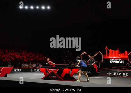 Singapur. März 2024. Wang Manyu aus China spielt im Finale der Frauen gegen ihren Landsmann Wang Yidi beim World Table Tennis Singapore Smash 2024 in Singapur am 17. März 2024. Quelle: Dann Chih Wey/Xinhua/Alamy Live News Stockfoto