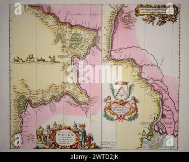 "Nova et exacata Wolgae fluminis, olim Rha dicti delineatio." Von Gerard Valck (1652–1726) war ein niederländischer Kupferstecher, Verleger, Kartograph und Haustier Stockfoto