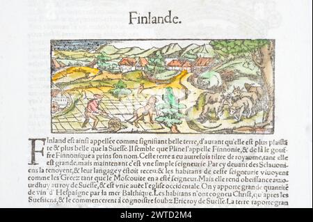 Der fließende Holzschnitt ist das erste Bild, das jemals in Finnland veröffentlicht wurde. Ein deutscher Katrograf Sebastian Münster (1488–1552) machte eine der meisten Popula Stockfoto