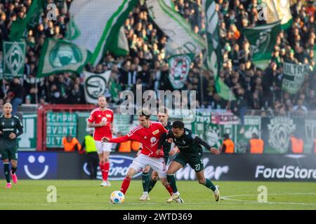 Porto, Deutschland. März 2024. BERLIN, DEUTSCHLAND - 16. MÄRZ: Spiel zwischen Union Berlin und Werder im Rahmen der Bundesliga im Stadion Alte Försterei am 16. März 2024 in Porto. (Foto: Sergio Mendes/PxImages) Credit: PX Images/Alamy Live News Stockfoto