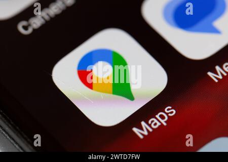 Google Maps App-Symbol auf dem Mobiltelefon Stockfoto