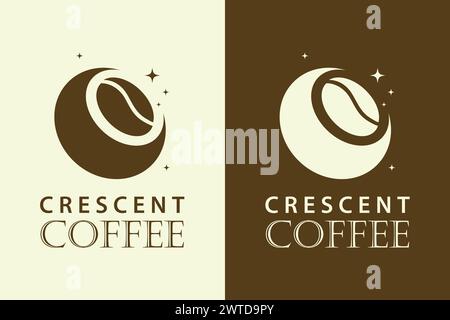 Silhouettenkonzept des Coffee-Logos von Mondsichel und Kaffeebohnen Stock Vektor