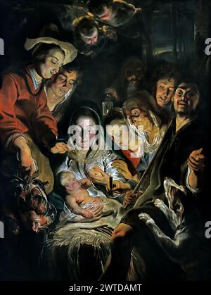 Die Anbetung der Hirten 1616 von Jacob Jordaens (1593–1678) Flämisch-belgisches Königliches Museum der Schönen Künste, Antwerpen, Belgien, Belgien. Stockfoto