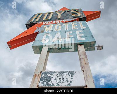 Das berühmte Roy's Café in Amboy an der Route 66 in der Wüste Mojave, Kalifornien Stockfoto