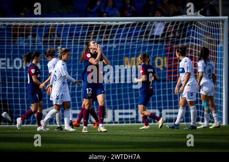 Barcelona, Spanien. März 2024. Patri Guijarro (FC Barcelona FEM) gibt Gesten während eines Primera Federacion FUTFEM-Spiels zwischen dem FC Barcelona FEM und Costa Adeje Teneriffa am 17. März 2024 in Estadi Johan Cruyff in Sant Joan Despi, Barcelona, Spanien. (Foto/Felipe Mondino) Credit: Unabhängige Fotoagentur/Alamy Live News Stockfoto