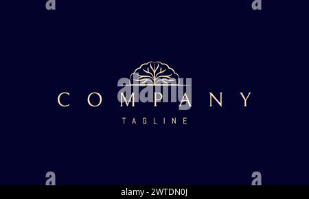 Ein goldenes Vektorlogo mit einem abstrakten Bild eines Gehirns in Form eines Baumes. Stock Vektor