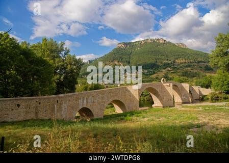le pont du Village de quezac en lozere - die Dorfbrücke bei Quezac in lozere occitanie Stockfoto