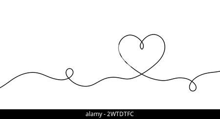 Herz handgezeichnet. Kontinuierliche Herzlinienzeichnung. Design mit einteiliger Kontur und Herz für Liebe. Einzelnes lineares Skizzenherz. Symbol Liebe. Simplicity-Zeichen Stock Vektor
