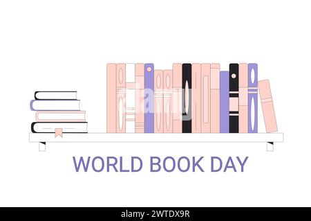 Weltbuch und Copyright Day Banner Vorlage. Leseliebhaber. Bücherregal mit Text. Lern- und Bildungsurlaub. Illustration der Vektorabwicklung. Stock Vektor