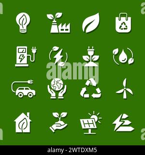 Umweltfreundliche Symbole, ökologische und naturgrüne Symbole auf weißem Vektor Stock Vektor