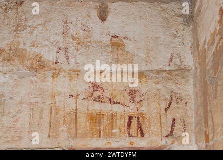 Ägypten, Sakkara, in der Nähe des Unas-Damms, Inefert Mastaba: Ein Bett und ein Baldachin bauen. Stockfoto