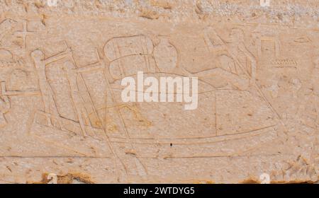 Ägypten, Sakkara, in der Nähe des Unas Damms, Khenut Mastaba : Boote voller Getreide. Stockfoto