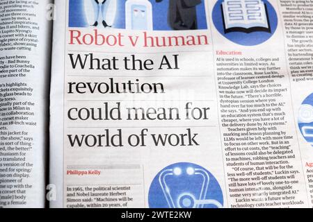 „Roboter gegen Mensch „Was die KI-Revolution für die Welt der Arbeit bedeuten könnte“ Guardian-Zeitung Schlagzeilen Technologie artikel 13 Mai 2023 London Großbritannien Stockfoto