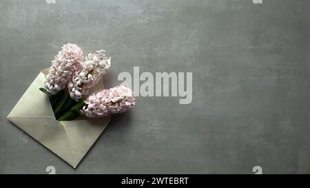 Rosafarbene Frühlingsblumen im Umschlag Stockfoto