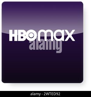 HBO Max Logo als App-Symbol. Beschneidungspfad enthalten. Stockfoto