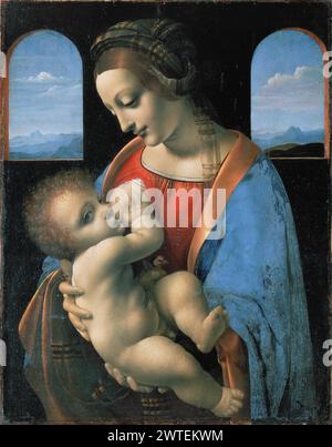 Madonna und Kinderpflegemadonna, die Leonardo da Vinci Madonna Litta Renaissancemalerei zugeschrieben wird Stockfoto