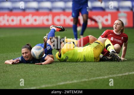 Liverpool FC gegen West Ham United FC Barclays Womens Super League PRENTON PARK TRANMERE ENGLAND MÄRZ 2024. Goalmouth-Action beim Spiel der Barclays Women’s Super League zwischen Liverpool FC und West Ham United FC am 17. März 2024 in Prenton Park Tranmere in Birkenhead, England. (Foto Alan Edwards für F2images) Stockfoto