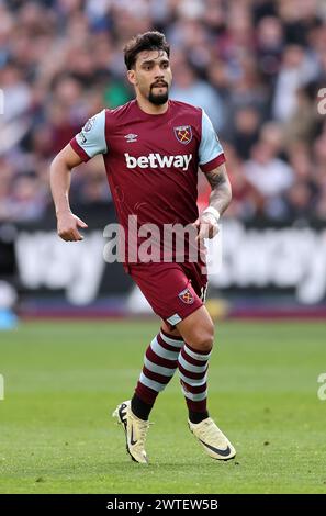 London, Großbritannien. März 2024. Lucas Paqueta von West Ham United während des Premier League-Spiels im London Stadium. Der Bildnachweis sollte lauten: David Klein/Sportimage Credit: Sportimage Ltd/Alamy Live News Stockfoto