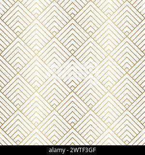 Nahtloses Art déco-Muster. Sich wiederholende Linienmuster. Abstraktes Diamantgitter. Goldener Dreieck Hintergrund. Sich wiederholende geometrische Rautengrafik. Wiederholen Stock Vektor