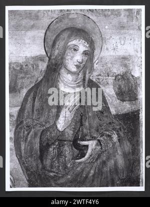 Lazio Frosinone Veroli Madonna degli Angeli9. Hutzel, Max 1960-1990 die meisten Ausblicke dieser ländlichen Kirche sind von den Fresken im Inneren: Mary Salome, S. Mauro, S. Biagio, S. Demetrio, die Madonna Lactans, und der Ewige Vater. Der in Deutschland geborene Fotograf und Gelehrte Max Hutzel (1911–1988) fotografierte in Italien von den frühen 1960er Jahren bis zu seinem Tod. Das Ergebnis dieses Projektes, von Hutzel als Foto Arte Minore bezeichnet, ist eine gründliche Dokumentation der kunsthistorischen Entwicklung in Italien bis zum 18. Jahrhundert, einschließlich der Objekte der Etrusker und Römer sowie des frühmittelalterlichen, romanischen und gotischen Jahrhunderts Stockfoto