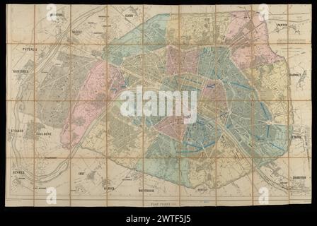 Paris Nouveau : Plan Furne / dressé par A. Vuillemin; gravé par Jacobs et Barthelemier frères, 1863. Vuillemin, A. (Alexandre), 1812-, Kartograph. 1863 nicht in Vallée, obwohl er eine Ausgabe von 1862 und zwei frühere Versionen von Furne aufführt. Siehe: L. Vallée, Catalogue des Plans de Paris, 3192-94. Getty-Kopie an allen Seiten abgeschnitten, mit Textverlust. Titel von Vallé. Arrondissements handgefärbt. Projizierte Durchgangsstraßen in Grün. Skalieren Sie ca. 1:16.66. Stockfoto