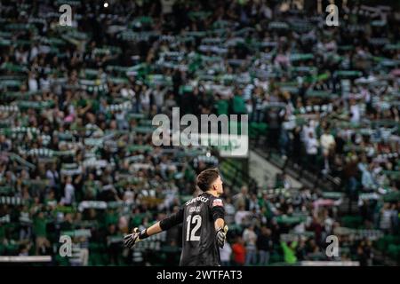 Lissabon, Portugal. März 2024. Lissabon, Portugal, 17. März 2024: Franco Israel (12 Sporting CP) während des Liga-Portugal-Spiels zwischen Sporting CP und Boavista im Estadio Jose Alvalade in Lissabon, Portugal. (Pedro Porru/SPP) Credit: SPP Sport Press Photo. /Alamy Live News Stockfoto