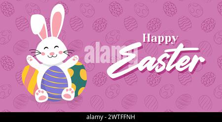 Happy Easter Card mit ostereiergirlande und Kaninchen. Einfache Vektordekoration Stock Vektor