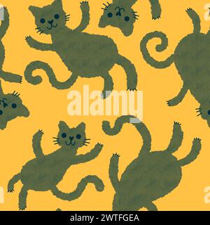 Halloween Tiere nahtlose Aquarellmalerei Katzenmuster zum Einpacken von Papier und Stoffen und Kinderkleidung Druck und Accessoires und Herbst Textilien und Stockfoto