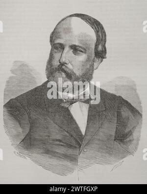 Henry d'Artois (1820-1883). Anzahl Chambord. Französischer Prinz, Enkel von König Karl X. von Frankreich. Legitimistischer Anwärter auf den französischen Thron als Heinrich V. (1844–1883). Hochformat. Kupferstich von París. Historia de la Guerra de Francia y Prusia (Geschichte des Krieges zwischen Frankreich und Preußen). Band II Veröffentlicht in Barcelona, 1871. Autor: Marcelo París (ca. 1846-1901). Spanischer Kupferstecher aus dem 19. Jahrhundert. Stockfoto