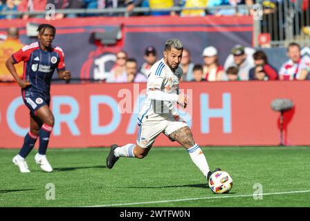 März 2024; Foxborough, MA, USA; FC Cincinnati Mittelfeldspieler Luciano Acosta (10) im MLS-Spiel zwischen FC Cincinnati und New England Revolution. Anthony Nesmith/CSM Stockfoto