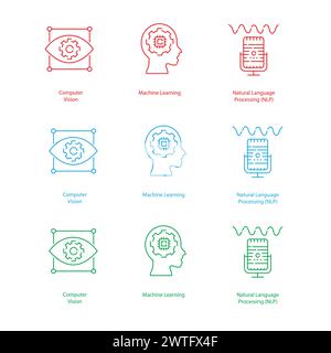 KI-Vektorsymbole für Geschäftsprozesse verbessern die Effizienz durch Automatisierung Stock Vektor