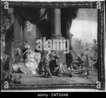 Die Psyche, die als Göttin verehrt wird, befällt den Wut der Venus (Aphrodite). Orley, Jan van (Flämisch, 1665-1735) (Autor des Entwurfs) [Zeichner] Hecke, Peter van den (Flämisch, ACT.1711-1752) (Werkstatt, ATR.) [weaver] ca. 1710-1750 Gobelin Abmessungen: H 11'9' x B 29'9' Gobelin Materialien/Techniken: Unbekannt Kultur: Flämisches Weberzentrum: Brüssel Eigentumsgeschichte: Französisch & Co. USA, Kentucky, Louisville, J.B. Speed Art Museum. Verwandte Werke: Panels in Set: GCPA 0238729-0238730, 0240898-0240899; stilistisch ähnliche Sets von van Orley, mit gleicher Umrandung, umfassen GCPA 0240893-0240897 (Arms of M) Stockfoto