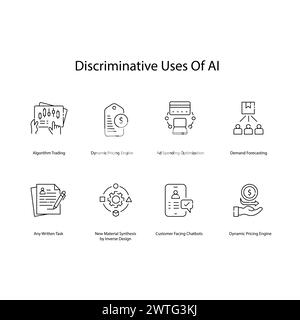 KI-Diskriminierungsvektor-Symbolsatz, der ethische Bedenken untersucht Stock Vektor