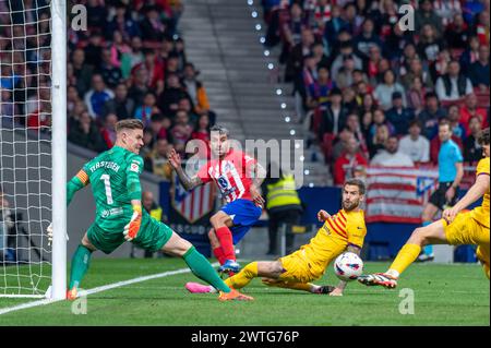 Madrid, Madrid, Spanien. März 2024. Spanisches Fußballspiel Atletico de Madrid 0 - FC Barcelona 3 2024/03/18 (Kreditbild: © Oscar Manuel Sanchez/ZUMA Press Wire) NUR ZUR REDAKTIONELLEN VERWENDUNG! Nicht für kommerzielle ZWECKE! Stockfoto