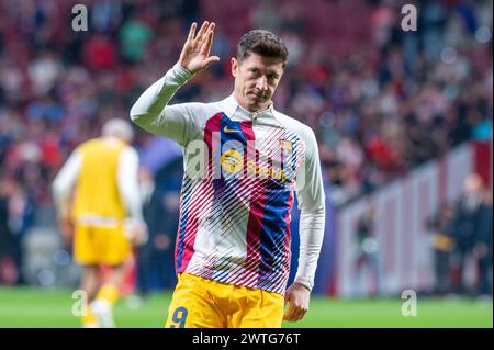 Madrid, Madrid, Spanien. März 2024. Spanisches Fußballspiel Atletico de Madrid 0 - FC Barcelona 3 2024.03.18,9 ROBERT LEWANDOWSKI (Kreditbild: © Oscar Manuel Sanchez/ZUMA Press Wire) NUR ZUR REDAKTIONELLEN VERWENDUNG! Nicht für kommerzielle ZWECKE! Stockfoto